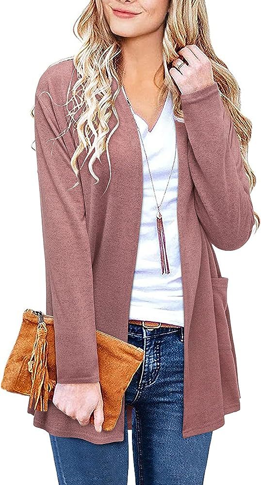 ULTRANICE Women's Long Sleeve Open Front Cardigan Casual Tops with Pockets | Amazon (US)