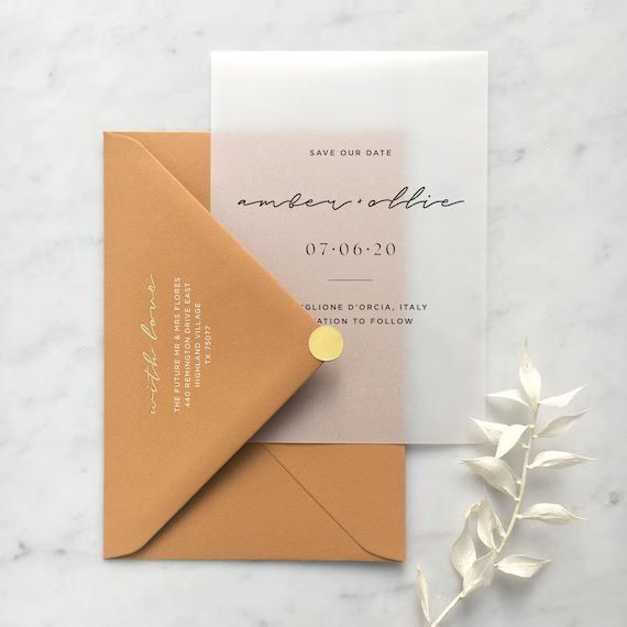 Minimal Vellum Save the Date With Choice of Envelope & Gold | Etsy | Etsy (US)