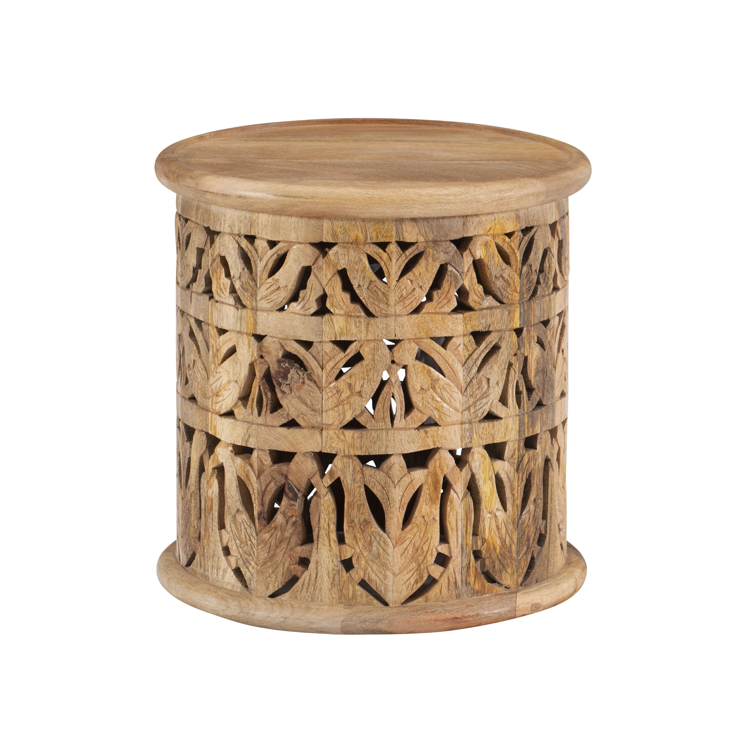 Powell Kersey Carved Wood Round Indoor End Table, 17" Tall, Natural | Walmart (US)