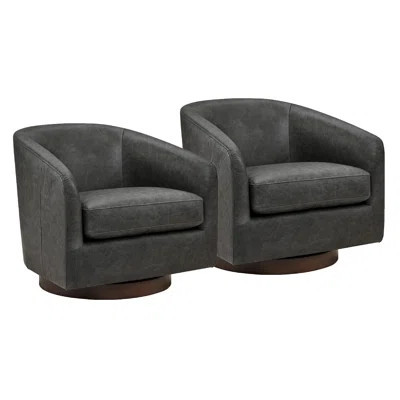Bennett Genuine Leather Swivel Barrel Chair (Set of 2) | Wayfair North America