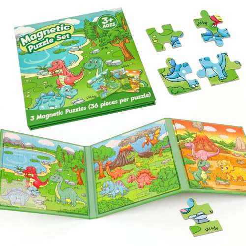 Kasfalci Magnetic Puzzles for Toddlers 3-5,36 Pieces Travel Puzzles Games for Kids,Airplane Car Road Trip Activities,Activity Books,Dino Dinosaur Magnet Toys for 3 4 5 6 Year Old Boys Birthday | Amazon (US)