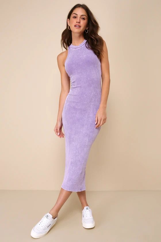 Essentially Sweet Washed Lavender Ribbed Sleeveless Midi Dress | Lulus