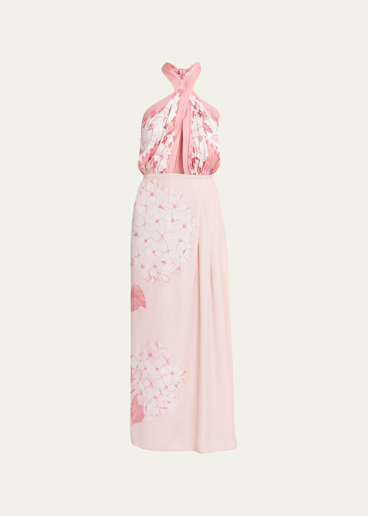 Verandah Hydrangea-Print Saree Hand-Draped Midi Dress | Bergdorf Goodman