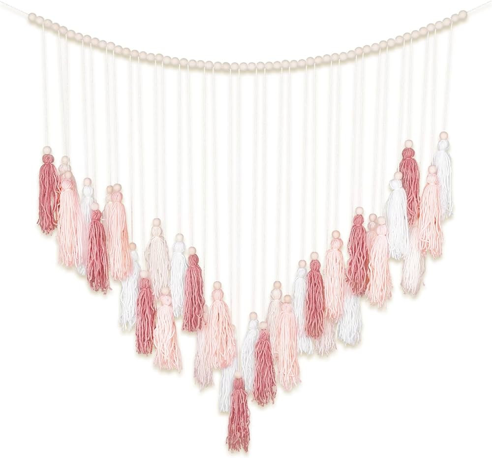 Luxbrand Large Macrame Wall Haning Boho Home Decor, Blush Pink Tassel Wall Decor Bohemian, Bedroo... | Amazon (US)