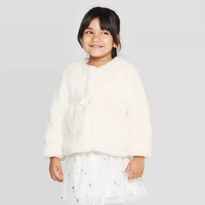 Toddler Girls' Bow Faux Fur Jacket - Cat & Jack™ White | Target