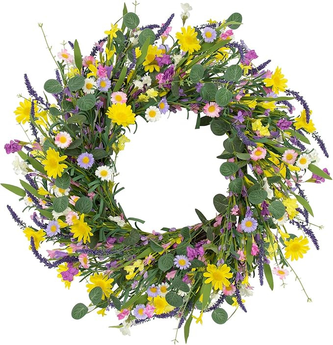 Spring Decorations for Home 22" Spring Wreath Artificial Summer Wreaths with Eucalyptus Leaf Lave... | Amazon (US)
