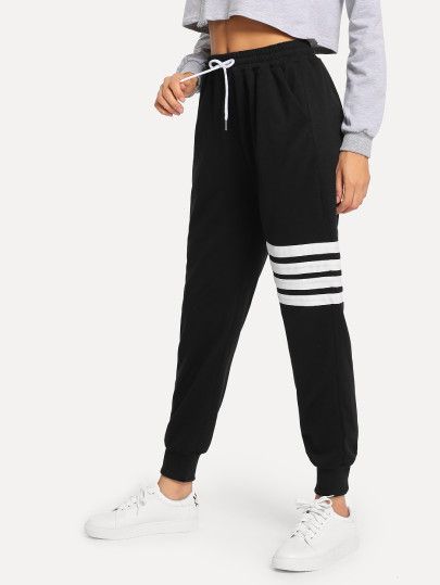 Drawstring Waist Varsity-Striped Sweatpants | SHEIN