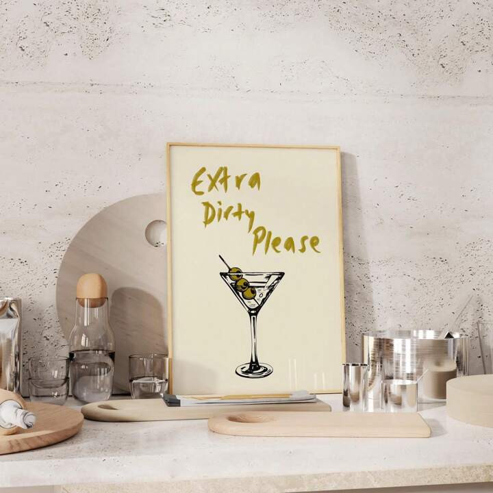 1pc Provocative Martini Wall Art "Extra Dirty Please" Salt-Rimmed Print With Olive Brine Drips & ... | SHEIN