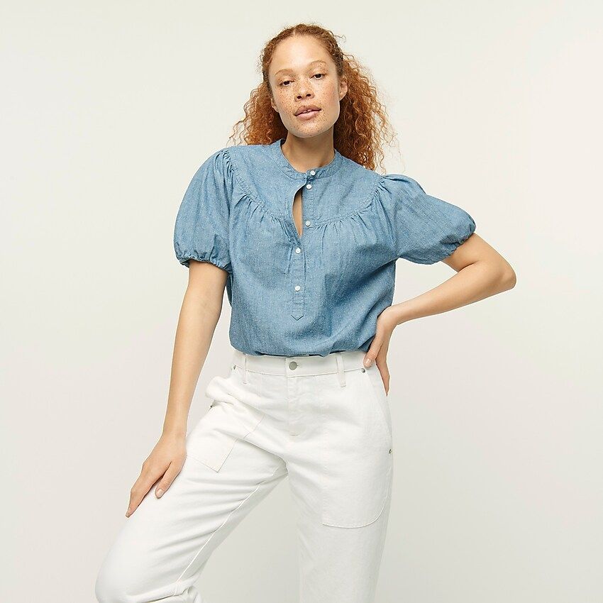 Puff-sleeve chambray popover top | J.Crew US