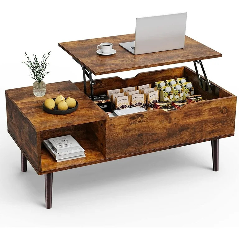 edx Adjustable Height Wooden Coffee Table with Hidden Compartments and Shelves - Perfect for Smal... | Walmart (US)