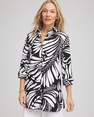 Women's No Iron Printed Palms Button Down Tunic in Black | Chico's | Chico's