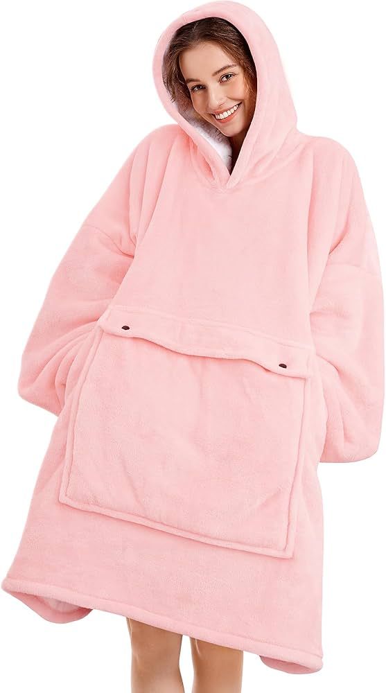 Narecte Oversized Blanket Hoodie Blanket for Women,Wearable Blanket Adult Giant Hoodie Cozy Sweatshirt Kawaii Stuff,Birthday Gifts for Women, for Sister,Teen Girl Gifts Pink | Amazon (US)
