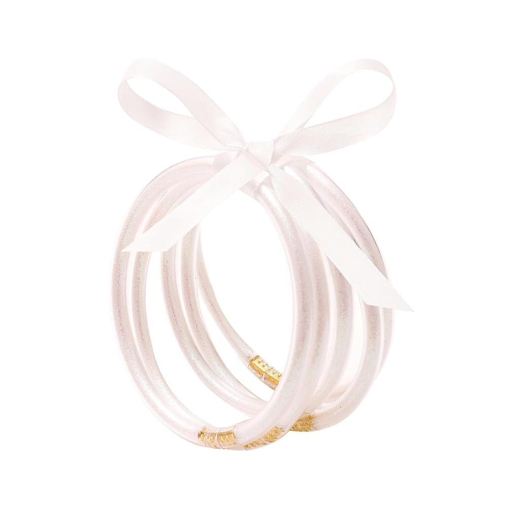 Long tiantian Cute Jelly Bangles Bracelets for Women 80's Neon Pink Glitter Dress Glitter Filled ... | Amazon (US)