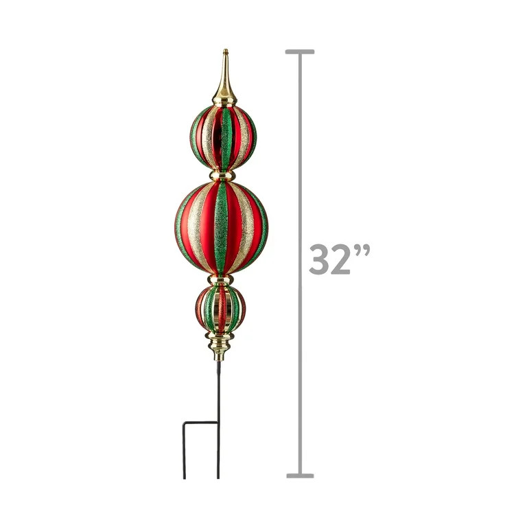 32" Finial Shatterproof Christmas Ornament Lawn Stake, Red & Gold, Holiday Time - Walmart.com | Walmart (US)