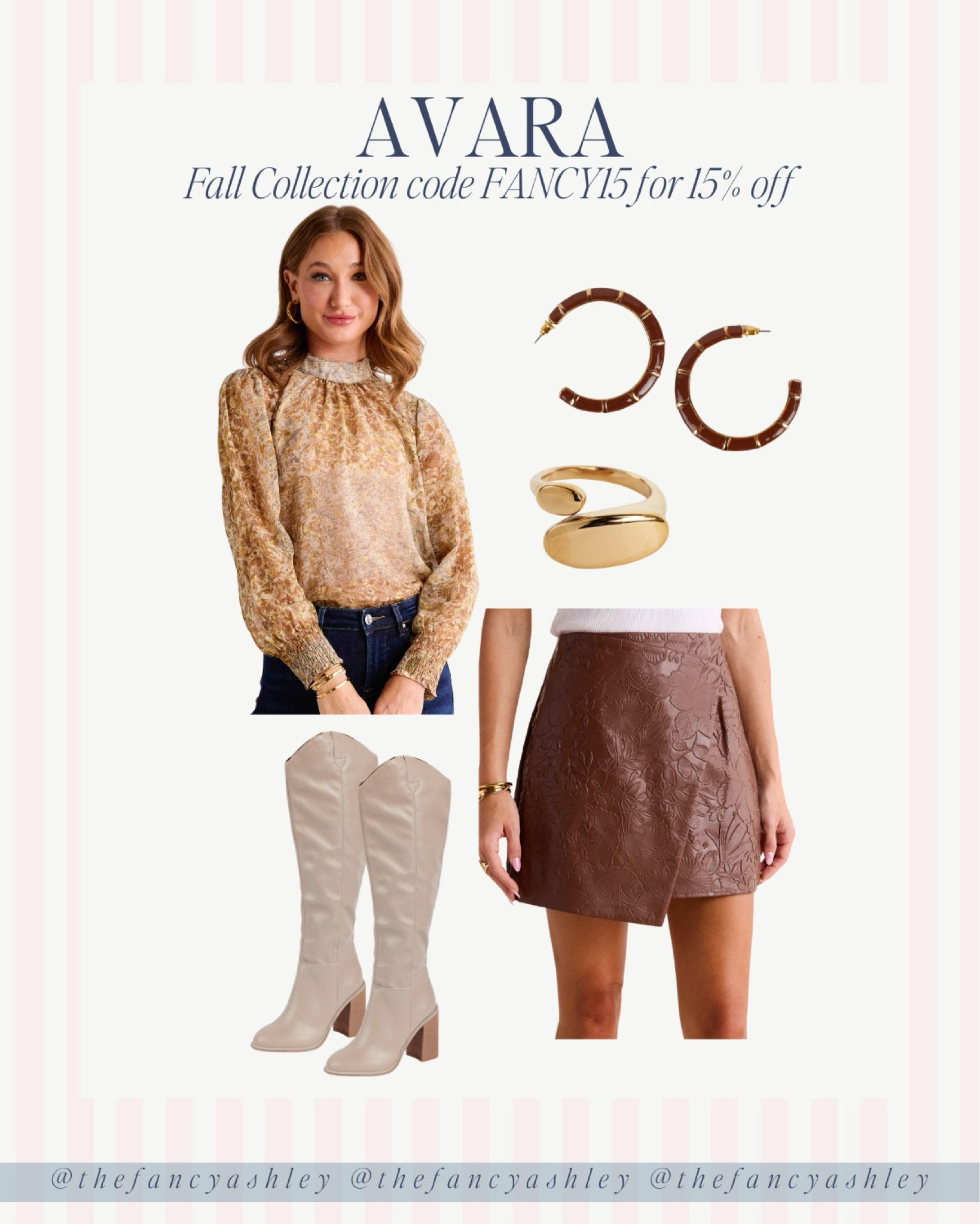 Avara fall collection outfit idea- textured faux leather skirt is perfect for any fall outfit! Pair with a printed top and boots. Use code FANCY15 for 15% off!



#LTKFindsUnder100 #LTKStyleTip #LTKSeasonal