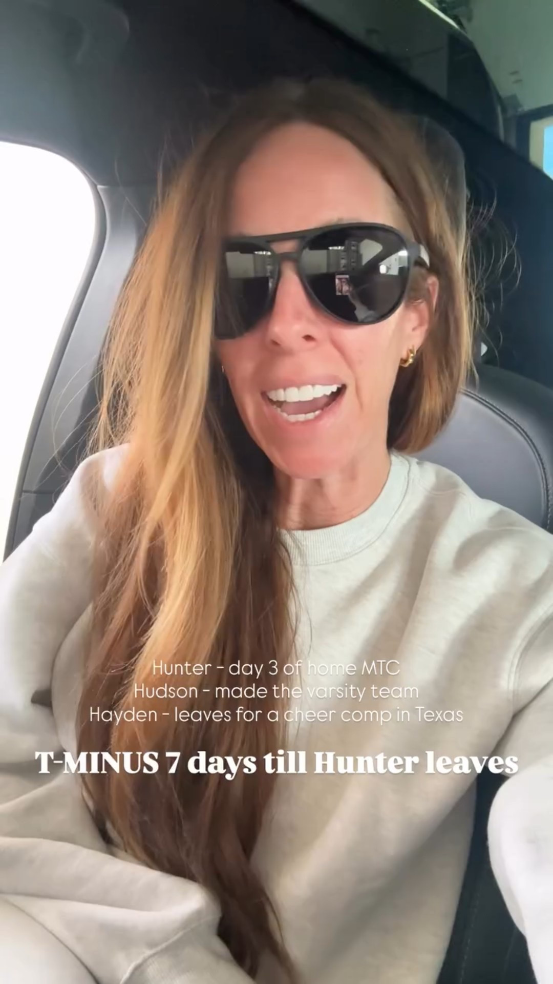 Hunter - day 3 of home MTC
Hudson - made the varsity team
Hayden - leaves for a cheer comp in Texas 
  T-MINUS 7 days till Hunter leaves