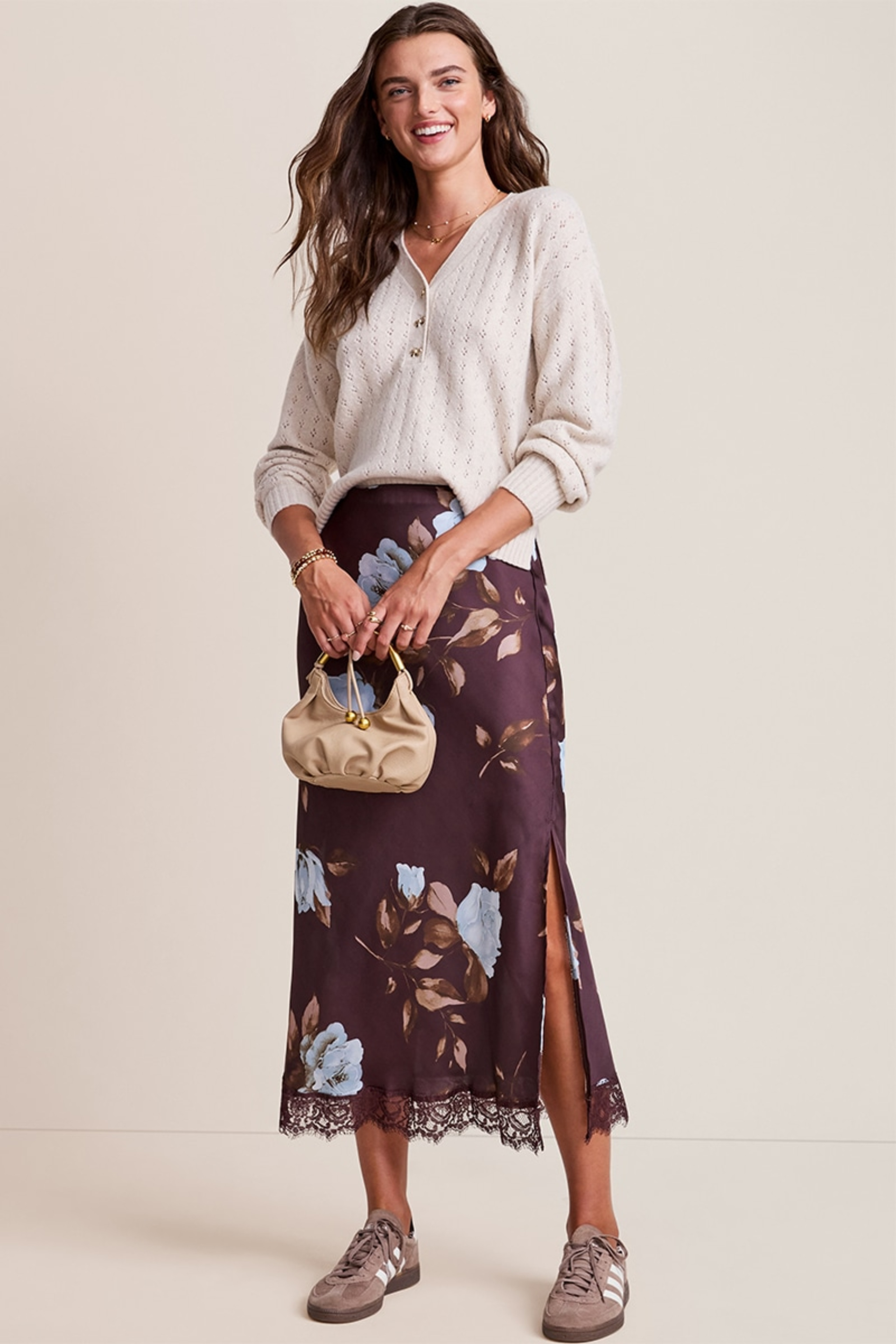 Judy Lace Hem Floral Midi Skirt | Francesca's