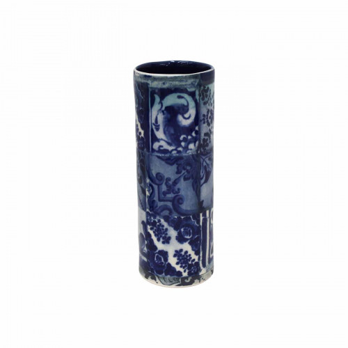 Costa Nova Lisboa Blue Tile Cylinder Vase 25 Cm 10'' | Gracious Style