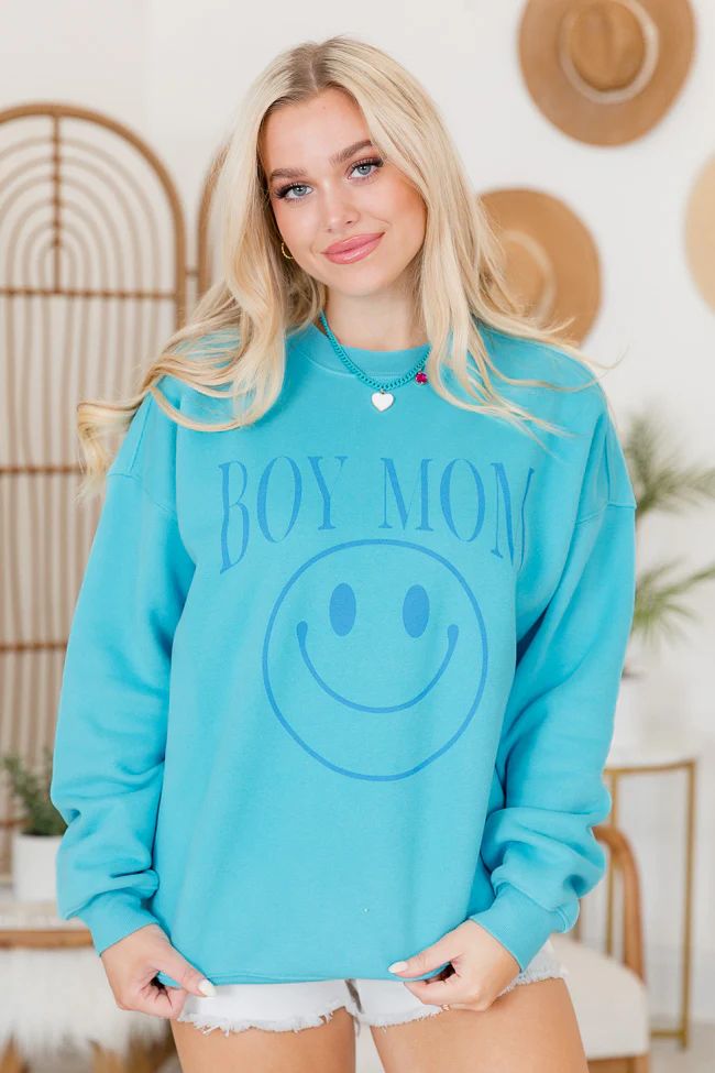 Boy Mom Aqua Blue Oversized Graphic Sweatshirt | Pink Lily