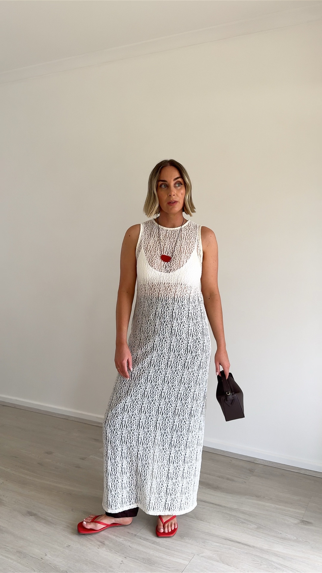 Wearing - 
Bralette by Cotton On
Sheer dress by VRG (I’m wearing a size 4)
Necklace by Heaven Mayhem
Bag by The Horse
Trousers by Assembly Label
Thongs by Tkees

#LTKspring #LTKaustralia #LTKstyletip