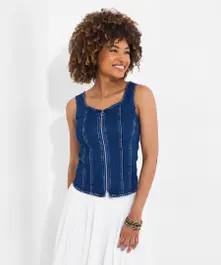 Gigi Stretch Denim Zip Top | Joe Browns