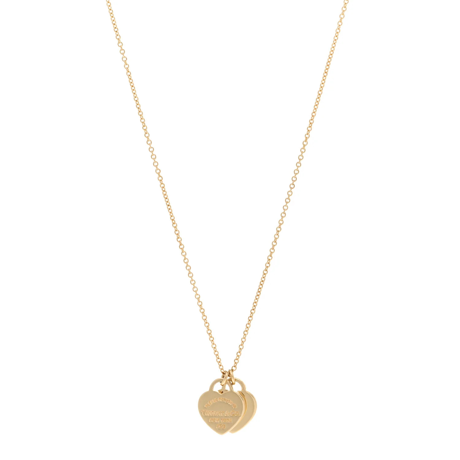 TIFFANY 18K Yellow Gold Return to Tiffany Mini Double Heart Tag Pendant Necklace | FASHIONPHILE (US)