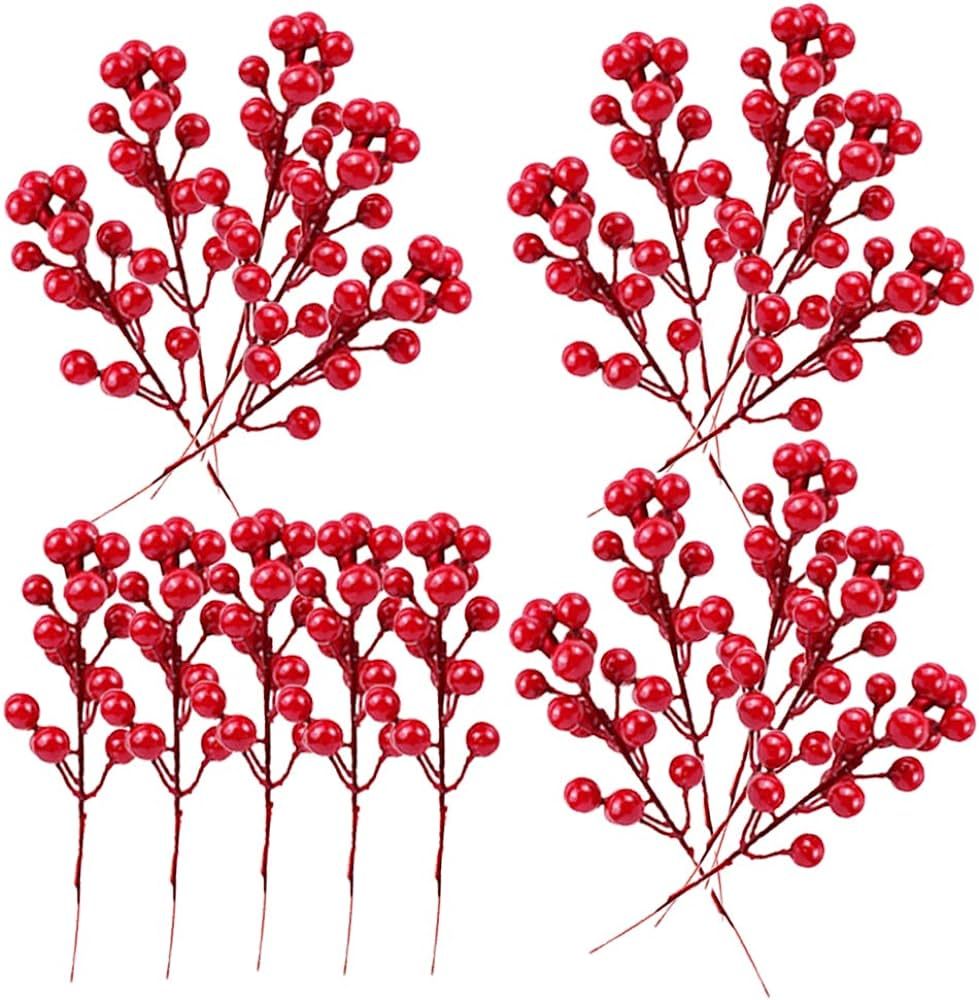 20 PCS Fake Red Berries,Red Berry Picks Branch,7.8 Inch Artificial Berry Stems for Christmas Tree... | Amazon (US)