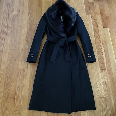 Karen Millen Black Italian Wool Faux Fur Collared Belted Coat NEW sz 4 | eBay UK