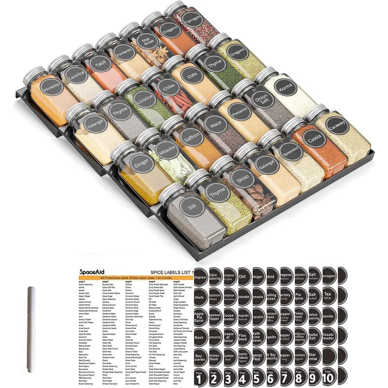 SpaceAid Spice Drawer Organizer with 28 Spice Jars, 4-Tier, 13" W x 17.5" D, Black | Walmart (US)