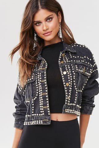 Studded & Faux Gem Denim Jacket | Forever 21 (US)