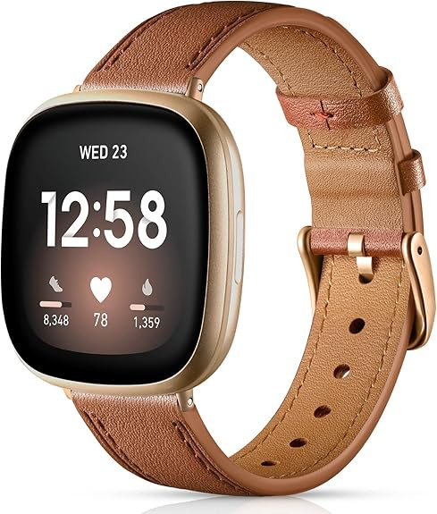 Maledan Compatible with Fitbit Sense/Fitbit Versa 3 Bands Women Men, Soft Top Grain Genuine Leath... | Amazon (US)