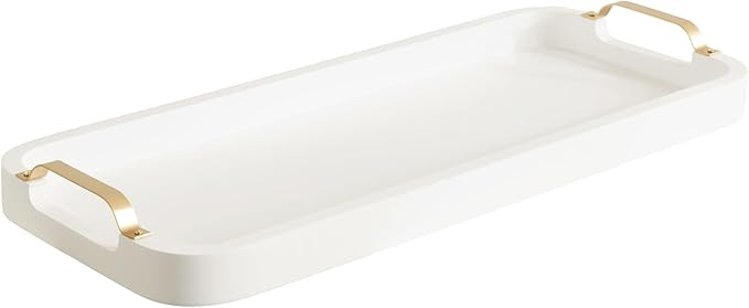 Kate and Laurel Farson Modern Decorative Wood Rectangle Tray with Handles; 10 x 24; White and Gol... | Amazon (US)