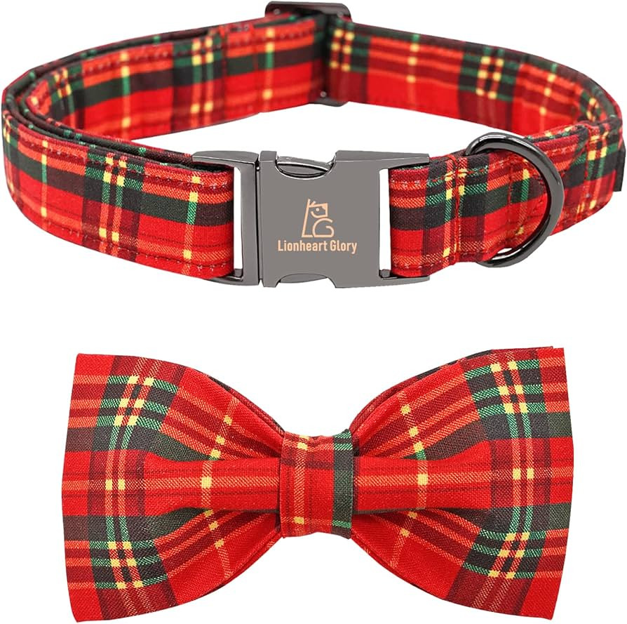 Lionheart glory Christmas Dog Bow Collar Plaid Bow Dog Collar Girl or Boy Dog Bow Tie Collar Pet ... | Amazon (US)