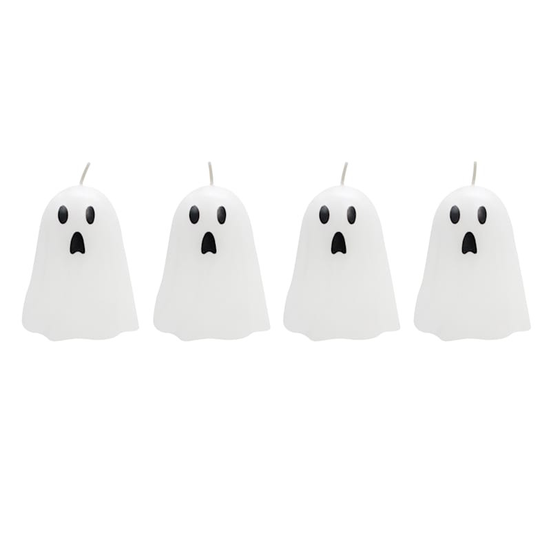 Tricky Treats 4-Pack White Ghost Candles, 3" | At Home