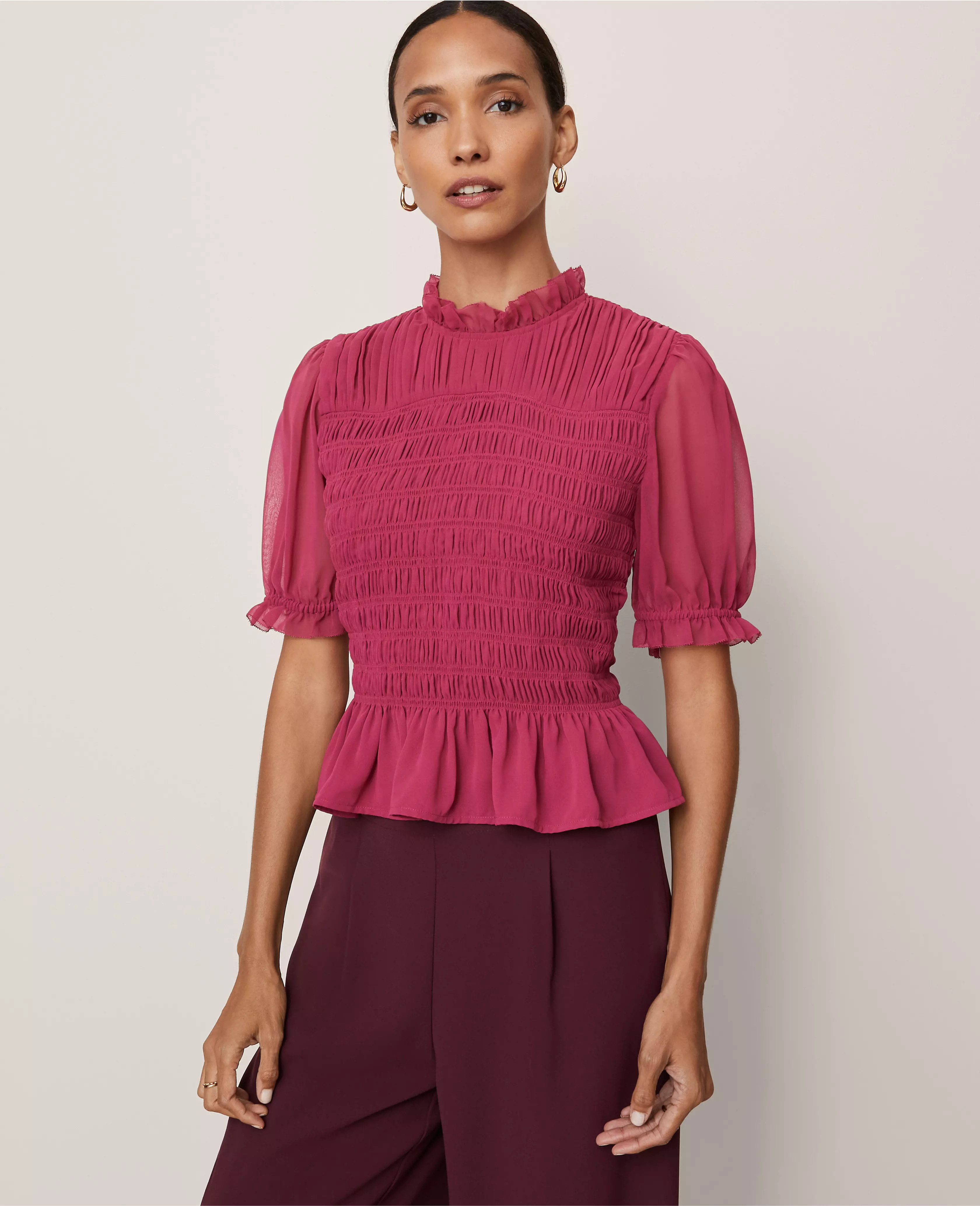 Smocked Ruffled Top | Ann Taylor