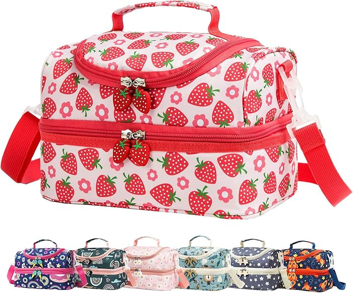 Insulated Kids Dual Compartment Lunch Bags Tote for Girls Boys Toddler Lunch Boxes Pre-School Tod... | Amazon (US)