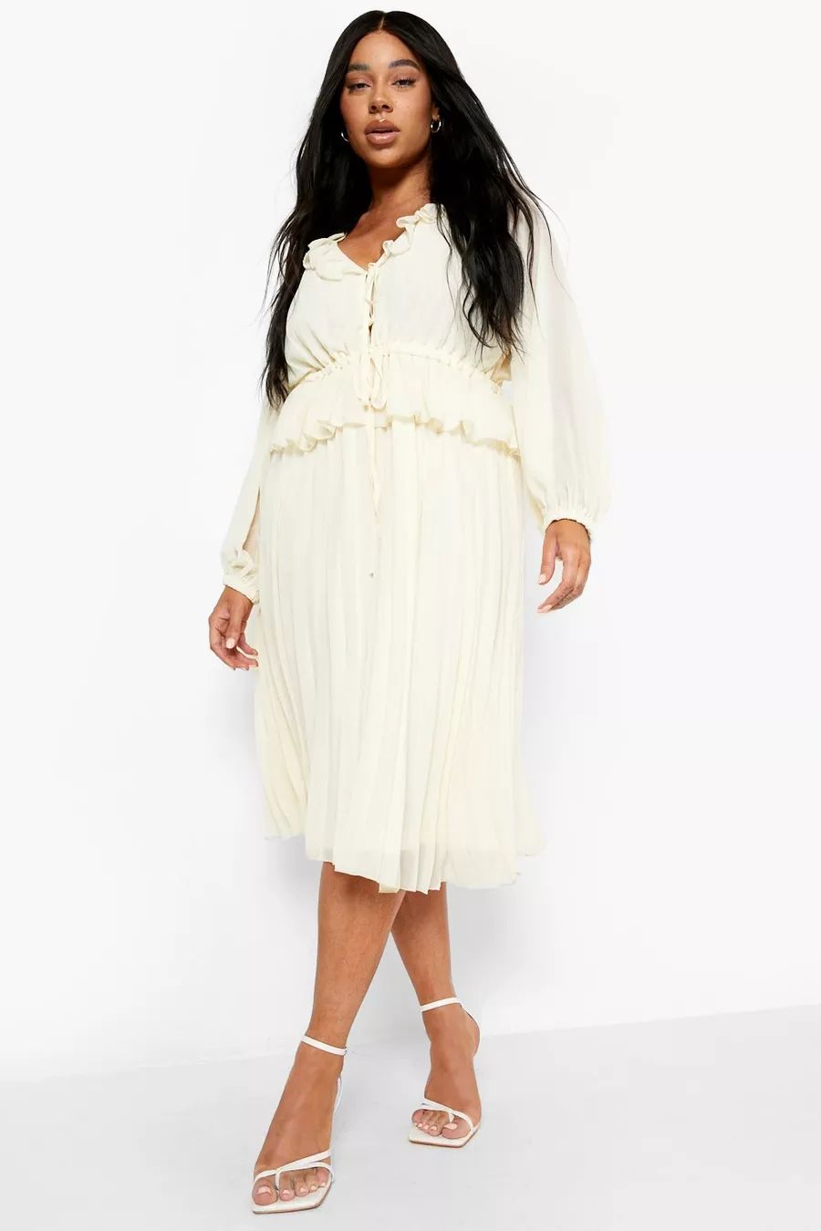 Plus Chiffon Pleated Ruffle Waist Skater Dress | Boohoo.com (UK & IE)