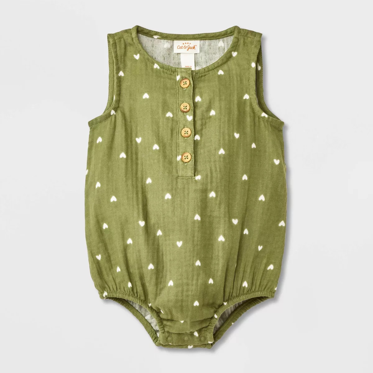Baby Girls' Heart Gauze Romper - Cat & Jack™ Green 12M | Target