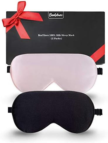 Silk Sleep Mask, 2 Pack 100% Real Natural Pure Silk Eye Mask with Adjustable Strap, Eye Mask for Sle | Amazon (US)