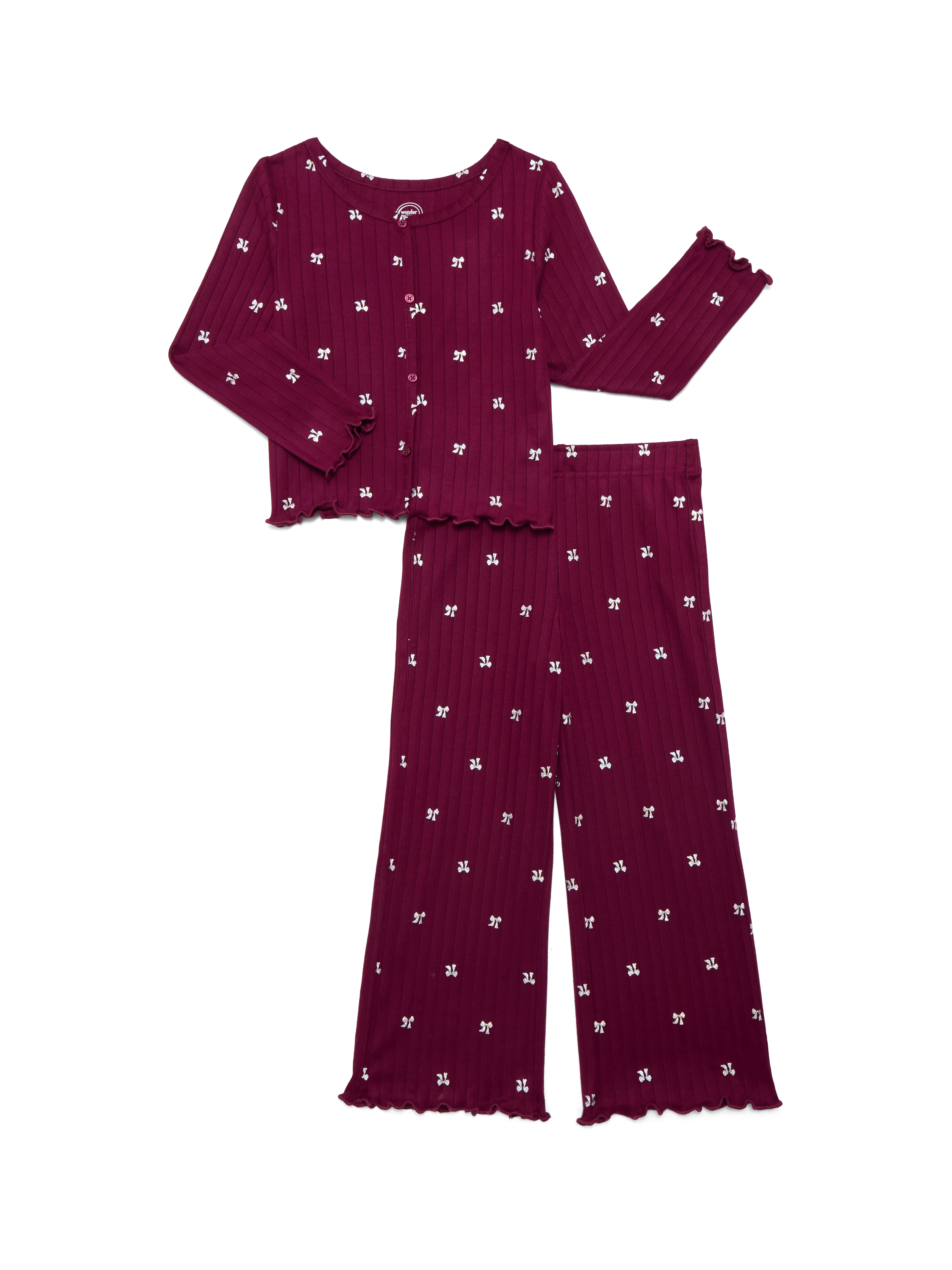 Wonder Nation Girls Ribbed Top and Pants Pajama Set, 2-Piece, Sizes 4-18 | Walmart (US)
