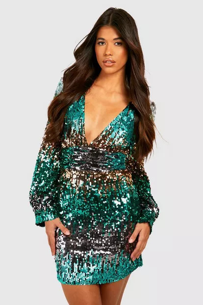 Tall Ombre Stripe Sequin Plunge Dress | Boohoo.com (US & CA)