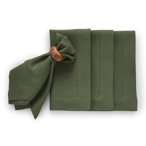Solino Home 100% Linen Napkins Green, Medium Weight 20 x 20 in, Set of 4 | Amazon (US)