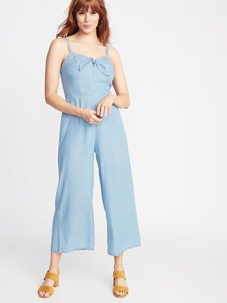 Sleeveless Bow-Tie Front Chambray Jumpsuit for Women | Old Navy US