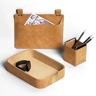 Luxury Leather Catch All Tray Office Desktop Jewelry Organizers Decorative Holder Basket For Entryway Table. Perfect For Jewelry Watch Keys Wallets Co | Wayfair North America