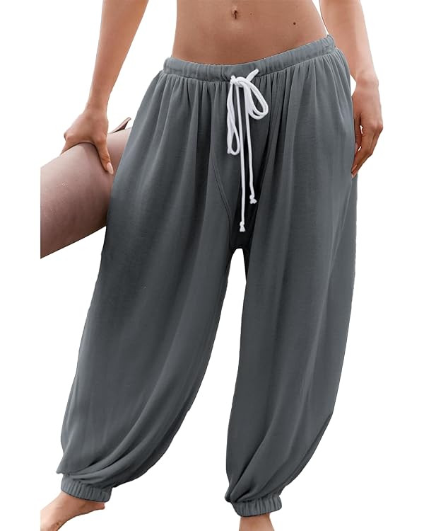 Womens Baggy Harem Pants Wide Leg Elastic Drawstring Pleated Trousers Casual Balloon Summer Pants... | Amazon (US)