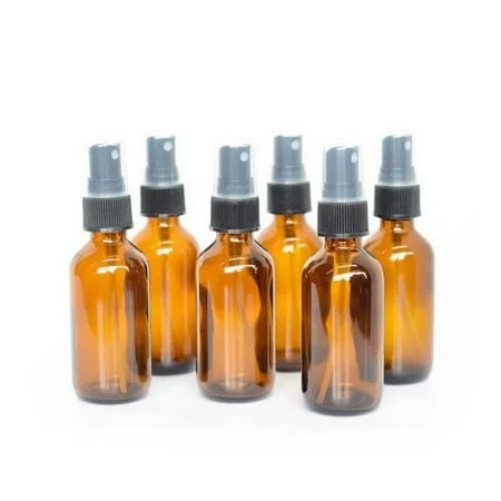 6 Amber 2oz Boston Round Glass Bottle Black Spray Fine Ribbed Mist Sprayer | Walmart (US)