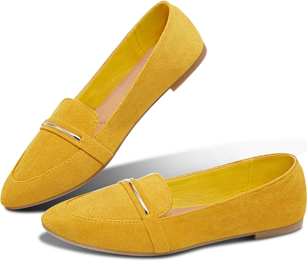 Obtaom Women's Pointy Toe Loafer Flat Comfortable Faux Suede Work Shoes,Cute Penny Loafer Slip On... | Amazon (US)