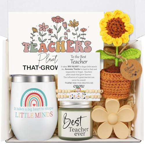 Uwingess Teacher Appreciation Gifts for Women, Thank You Teacher Gift Box with Stainless Steel Tumbler, Candle, Sunflower, Bracelets, End of Year Teacher Gifts, Best Teacher Gifts | Amazon (US)