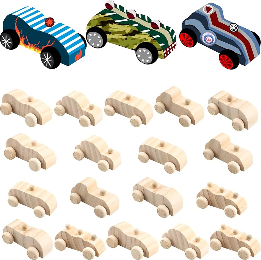 Haconba 18 Pack DIY Wood Car Toys Unfinished Wooden Cars to Paint Wooden Craft Cars for Home Acti... | Amazon (US)