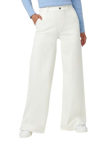 HUE Women's Wide Leg Denim Legging with Frayed Edge, Off White, Medium | Amazon (US)